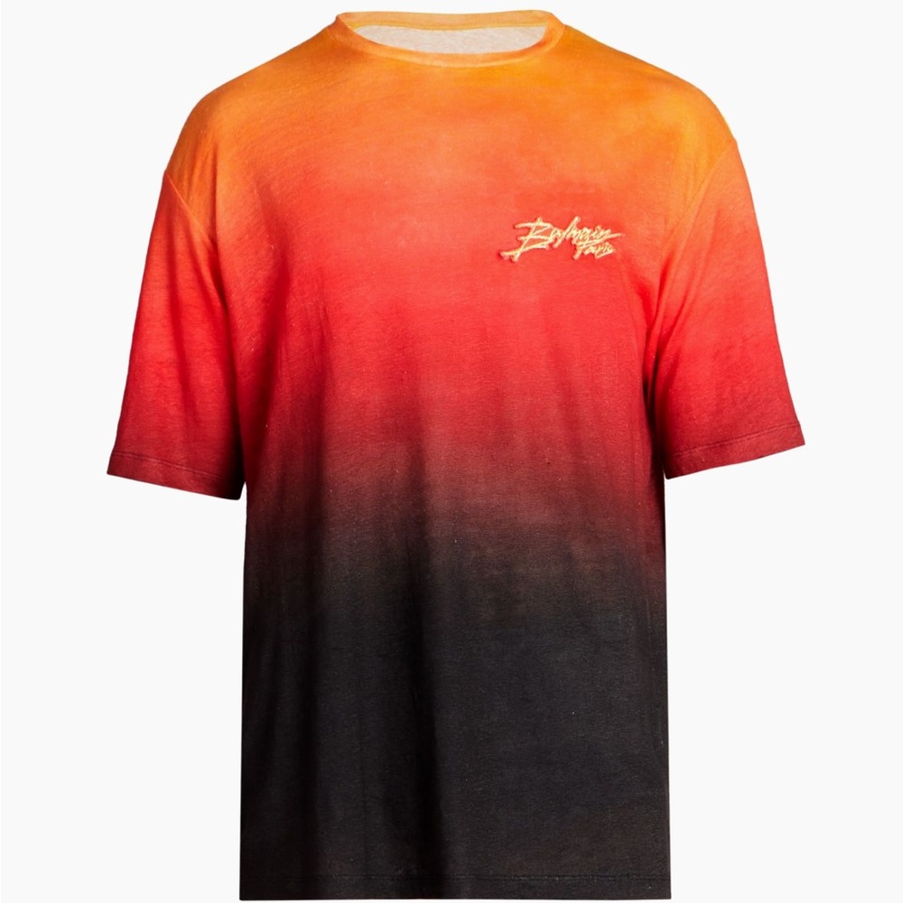 Balmain Sunset Ombre Crewneck Linen T-Shirt Orange Men’s Size XXL
